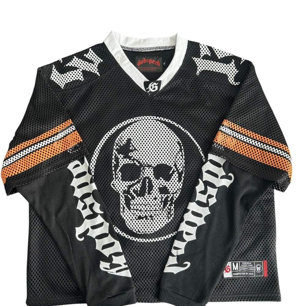 Godspeed Black Skull Mesh Jersey with Orange Stripes